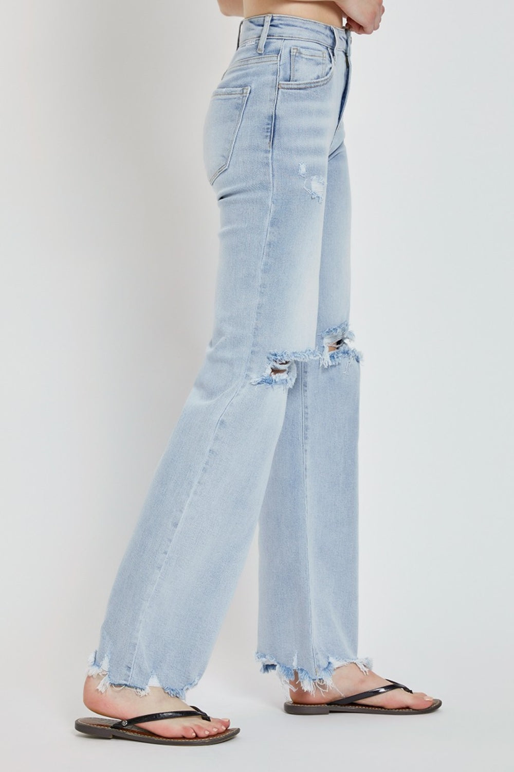 High Rise Distressed Wide Leg Jeans