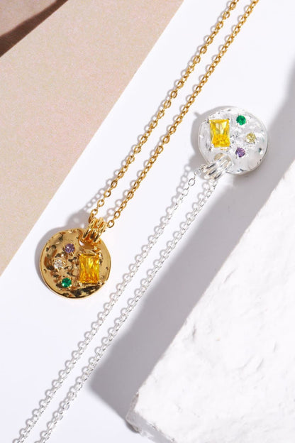 Multicolored Zircon Round Pendant Necklace