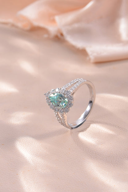 Green Teardrop Moissanite Silver Ring