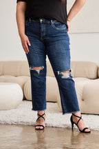 Crop Dylan Tummy Control Distressed High Waist Raw Hem Jeans