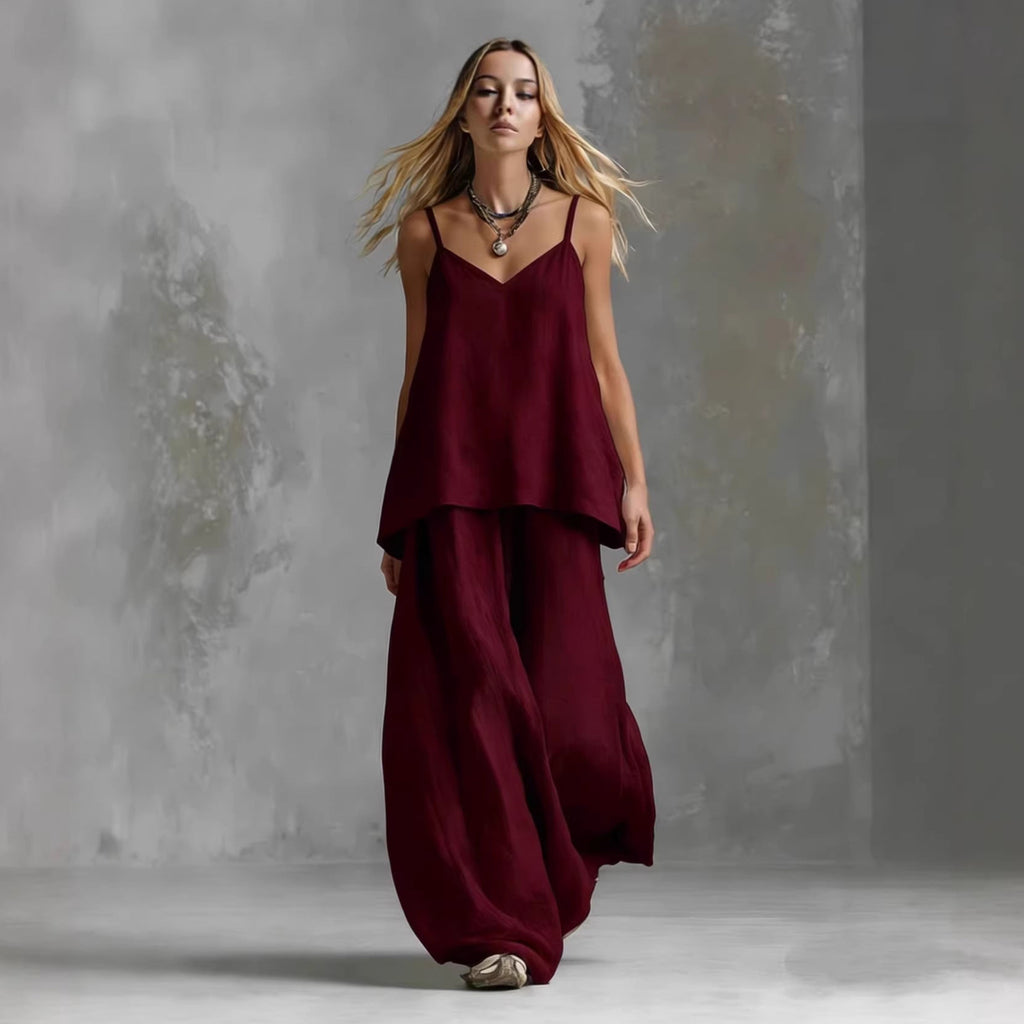 Women's Sleeveless Elegant Pantsuit | Off-Shoulder 2-Piece Suit Set