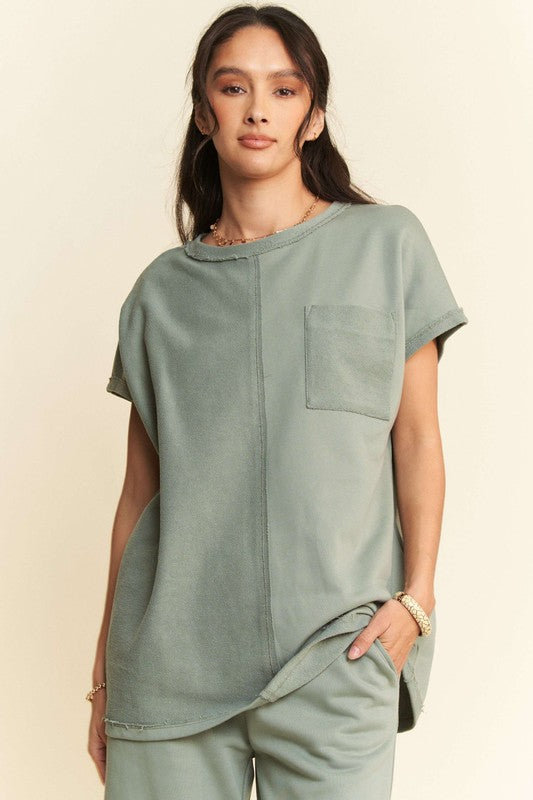 Olive Sage Short Sleeve Top and Pants Set