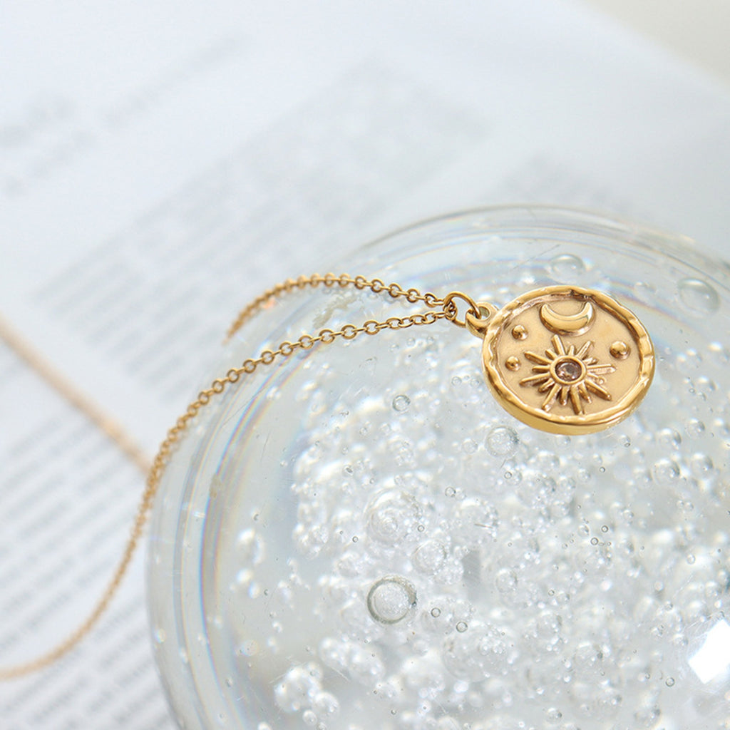 Coin Shape Sun & Moon Necklace