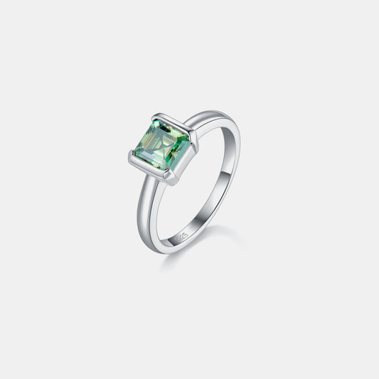 Square Green 1 Ct Moissanite Sterling Silver Ring