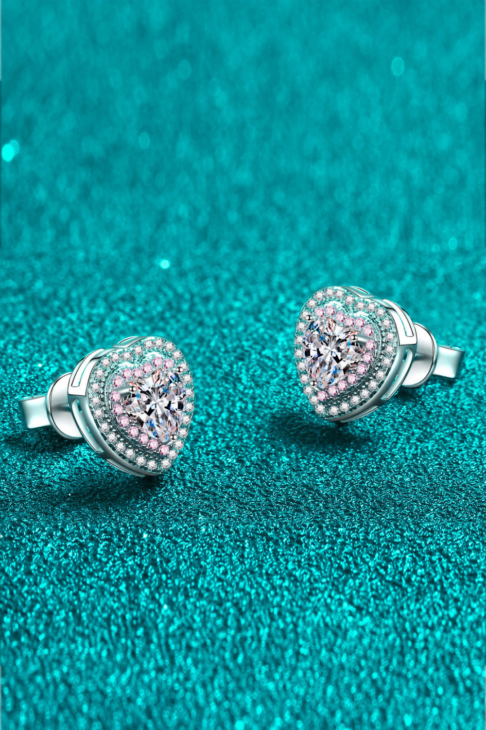 Pink Accent Heart-Shaped Stud Earrings