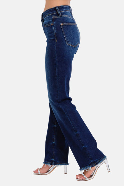 Raw Hem Straight Leg Jeans