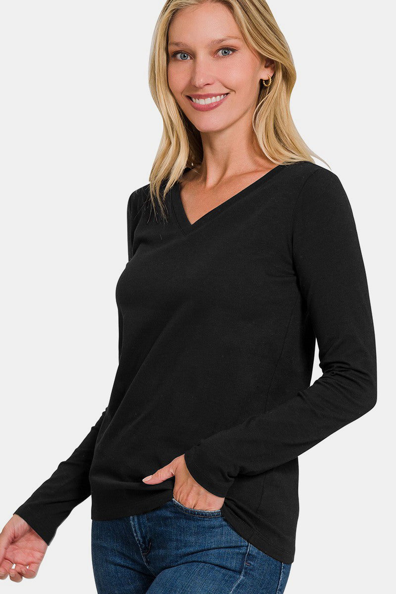 V-Neck Long Sleeve T-Shirt Black