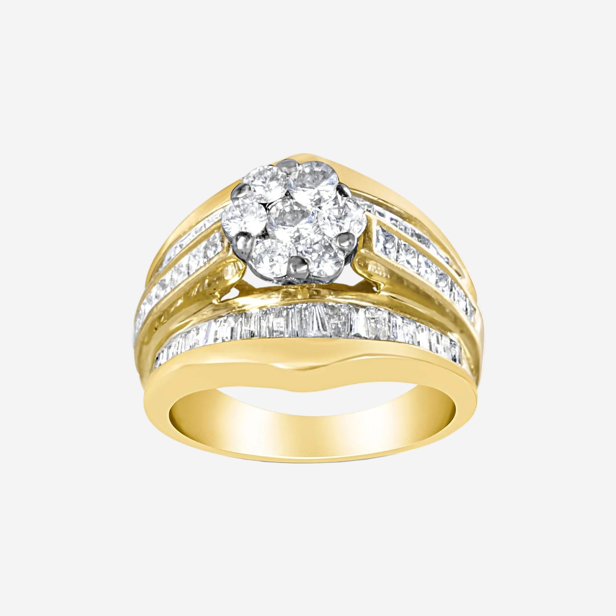 14K Yellow Gold 2-1/3 Cttw Diamond Cluster Channel Set Chevron Shaped Engagement Ring (H-I Color)