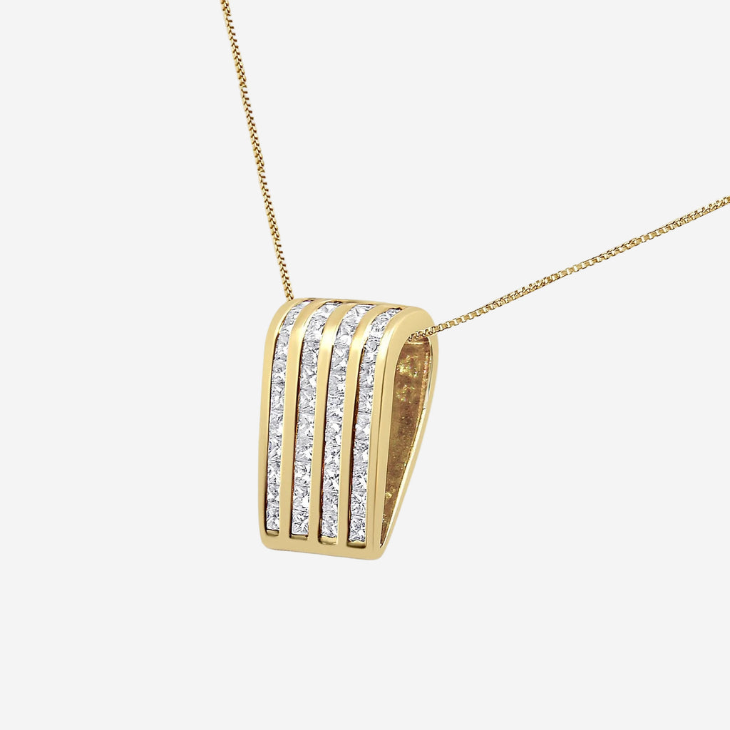 14K Yellow Gold 2 1/3 Cttw Princess Cut Diamond Block Pendant Necklace