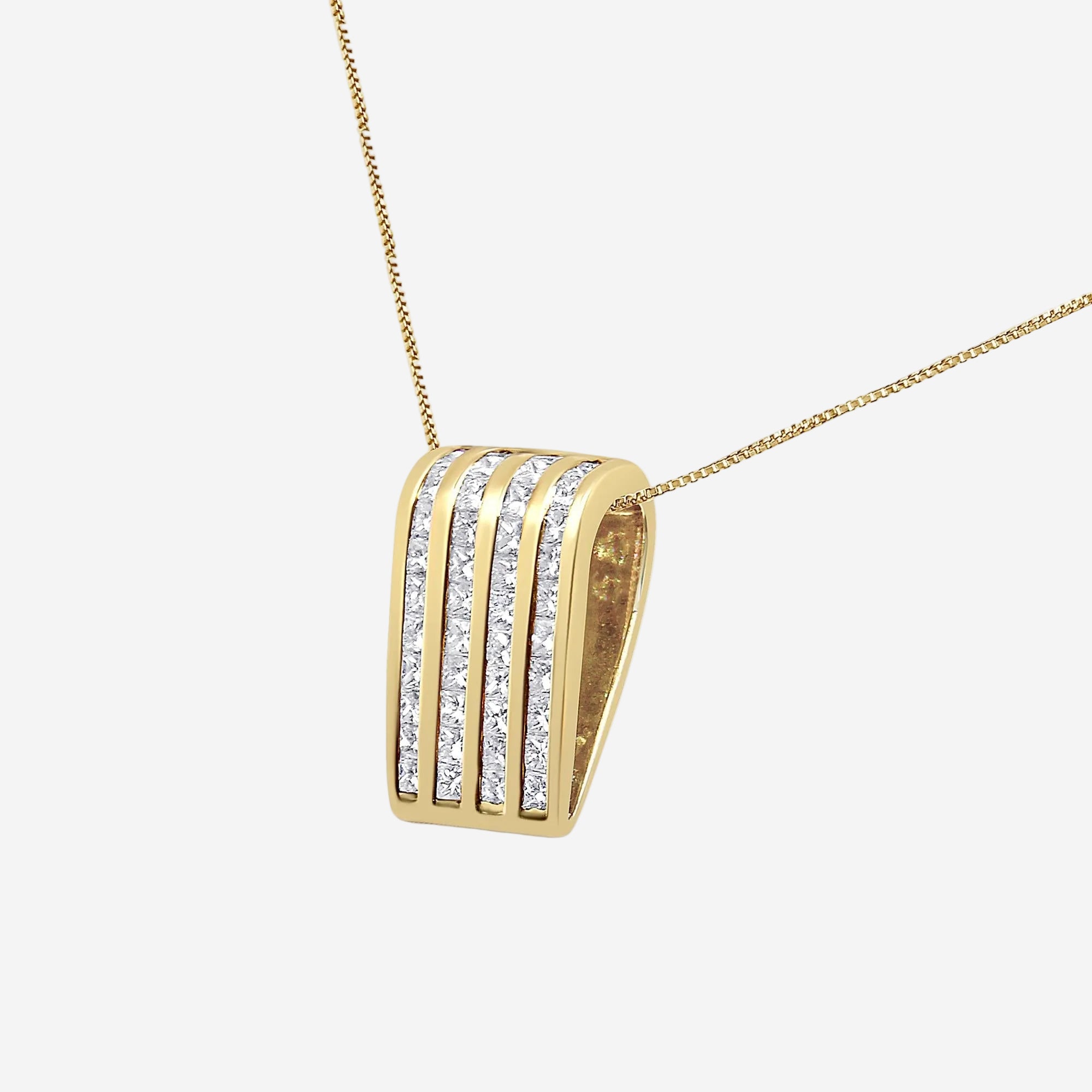 14K Yellow Gold 2 1/3 Cttw Princess Cut Diamond Block Pendant Necklace