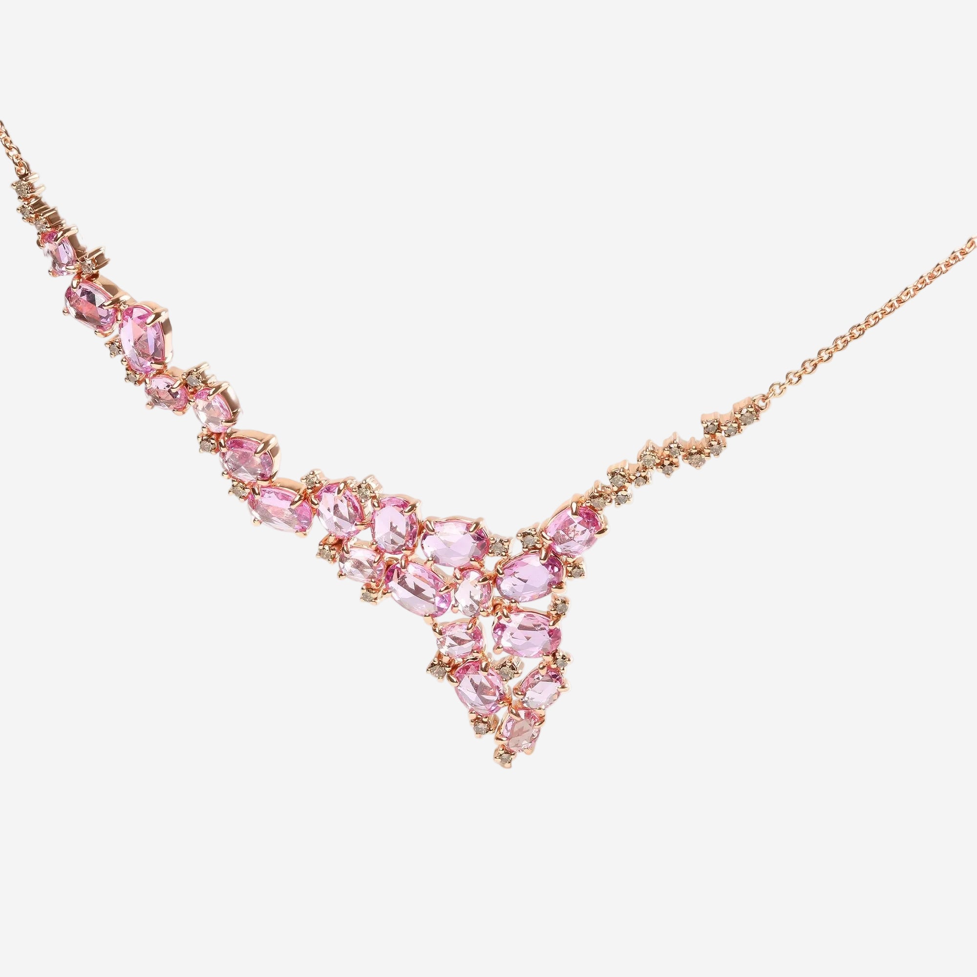 18K Rose Gold 1/2 Cttw Brown Diamond and Oval Pink Sapphire Cluster Necklace
