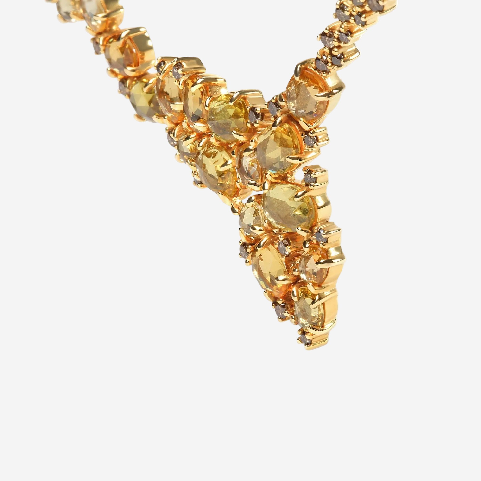 18K Yellow Gold 1/2 Cttw Brown Diamond and Oval Yellow Sapphire Cluster Necklace