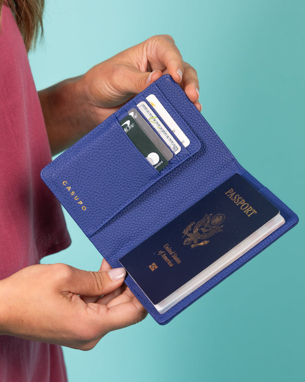 Leather Passport Wallet with RFID Shield | Cobalt
