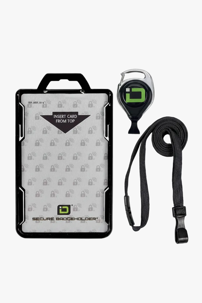 Secure Badge Holder Duolite ® Vertical 2 ID Card Holder Retractable Reel and Lanyard Bundle