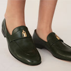 Madison Maison Green Leather Lock Flat Loafer