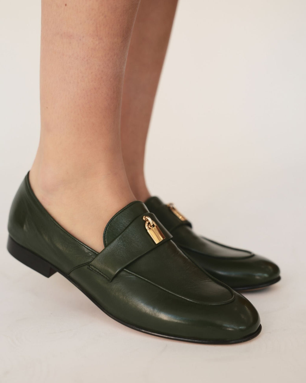 Madison Maison Green Leather Lock Flat Loafer