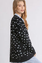 Polka Dot Open Front Drop Shoulder Cardigan