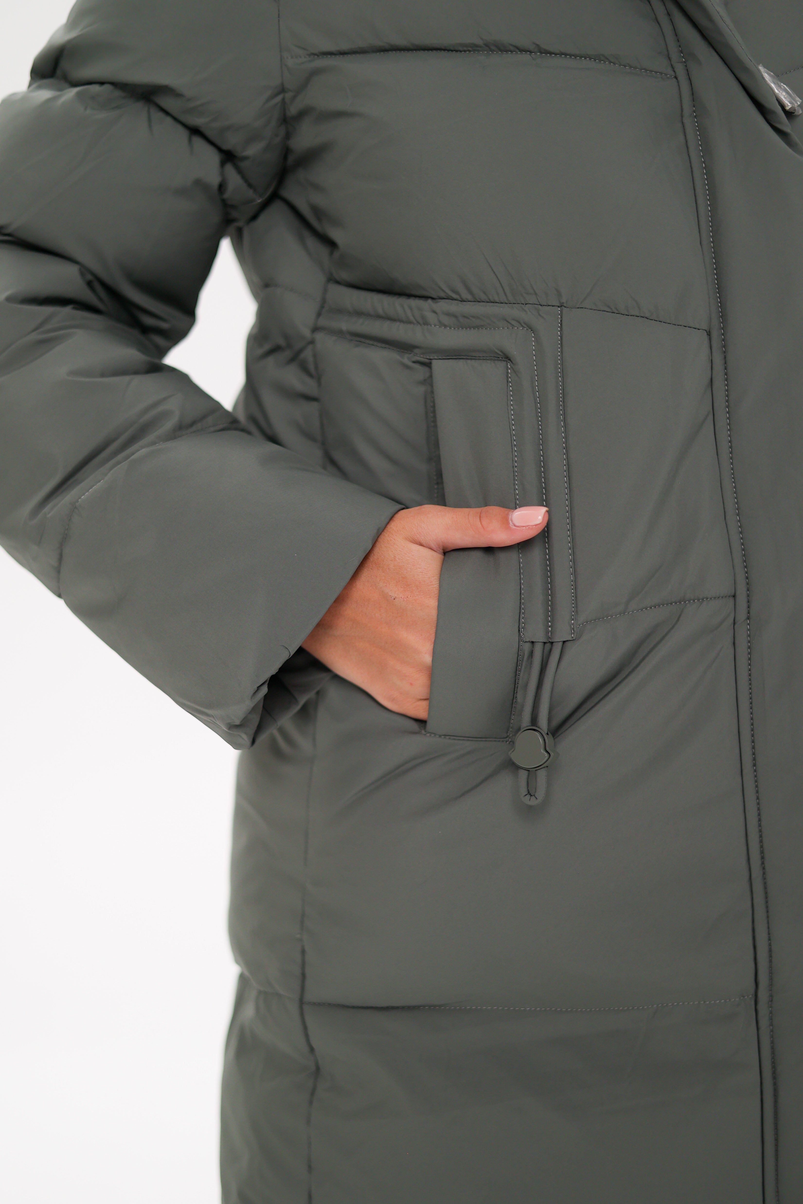 Genuine Polar Fox Trim Bio Down Coat | Sage