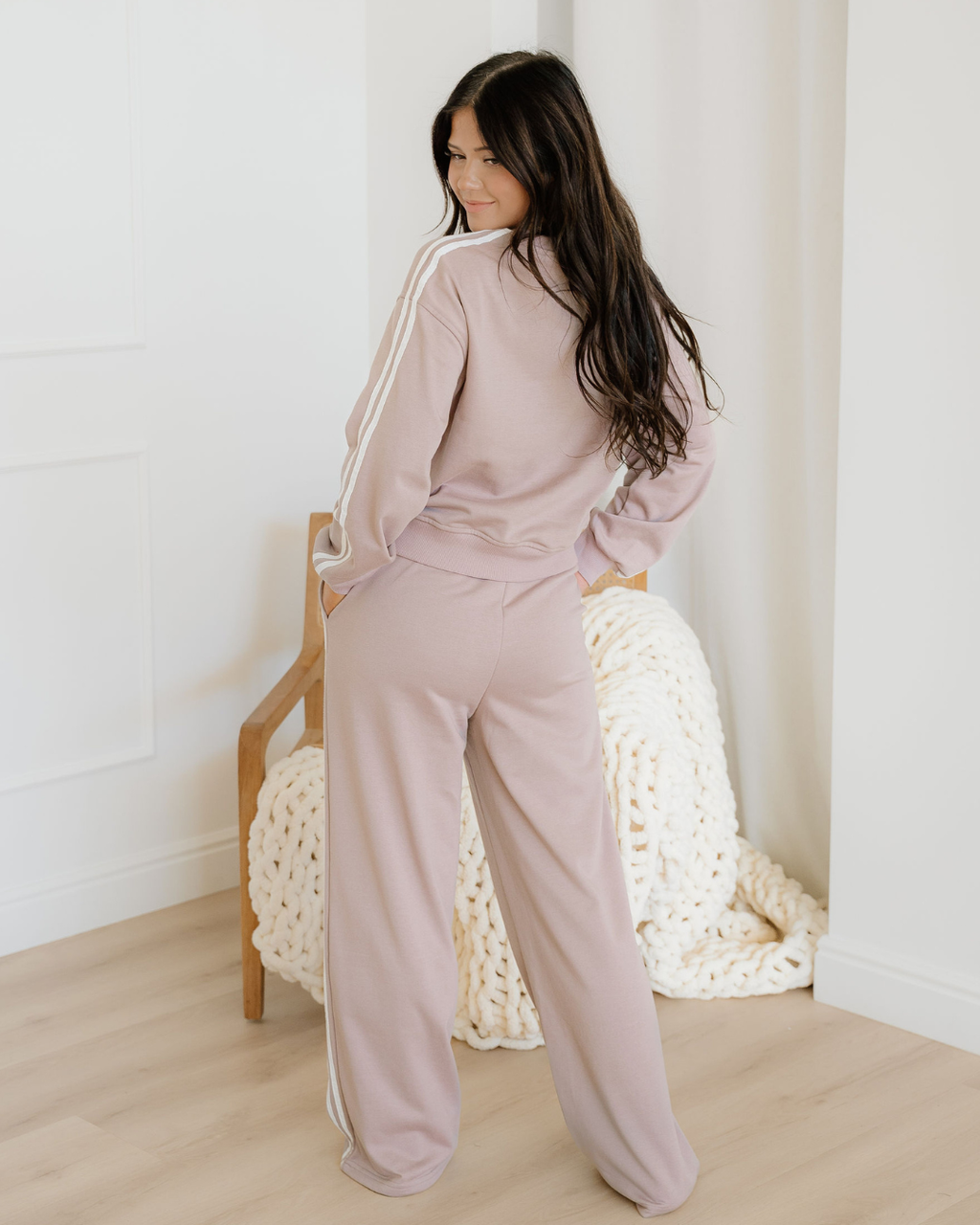 Varsity Pullover & Wide Leg Pants (2 pcs) Outfit