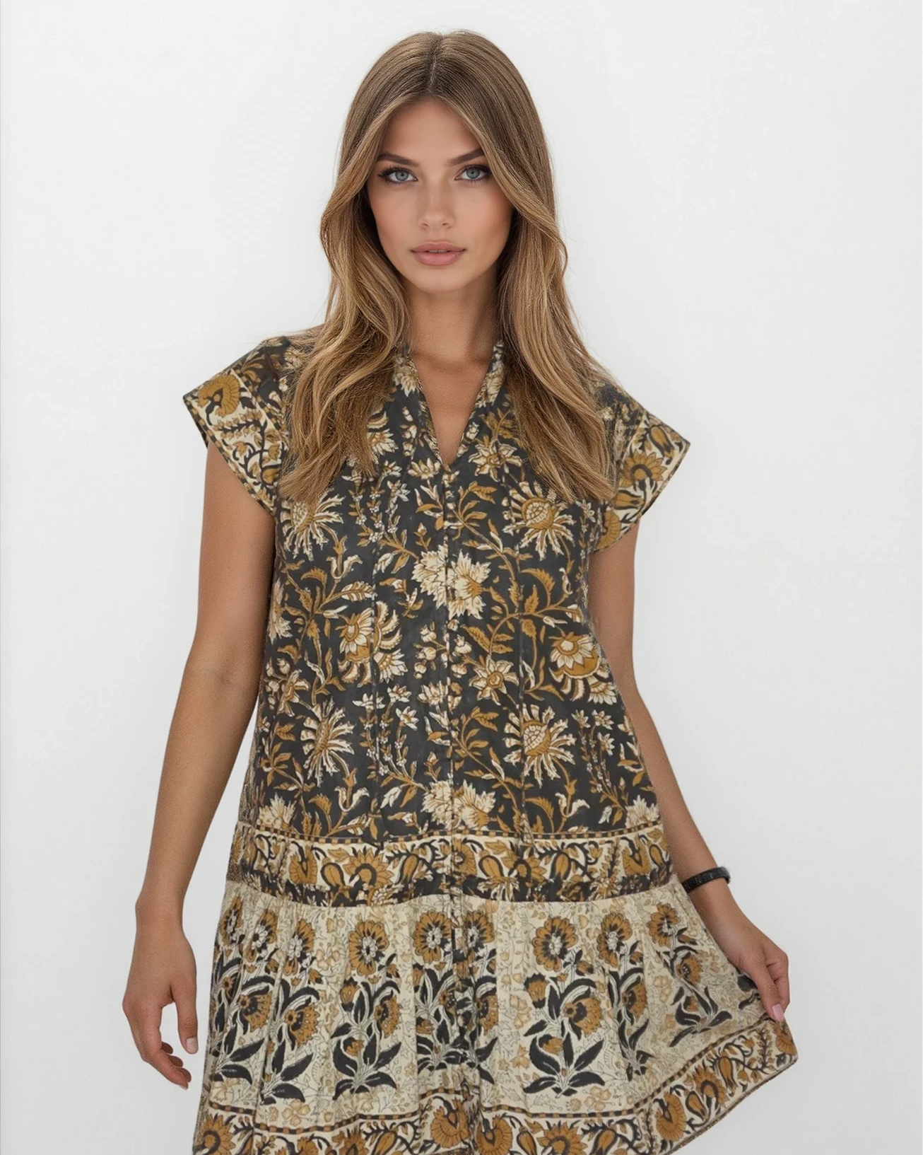 Marina Mini Dress in Black Jacobean