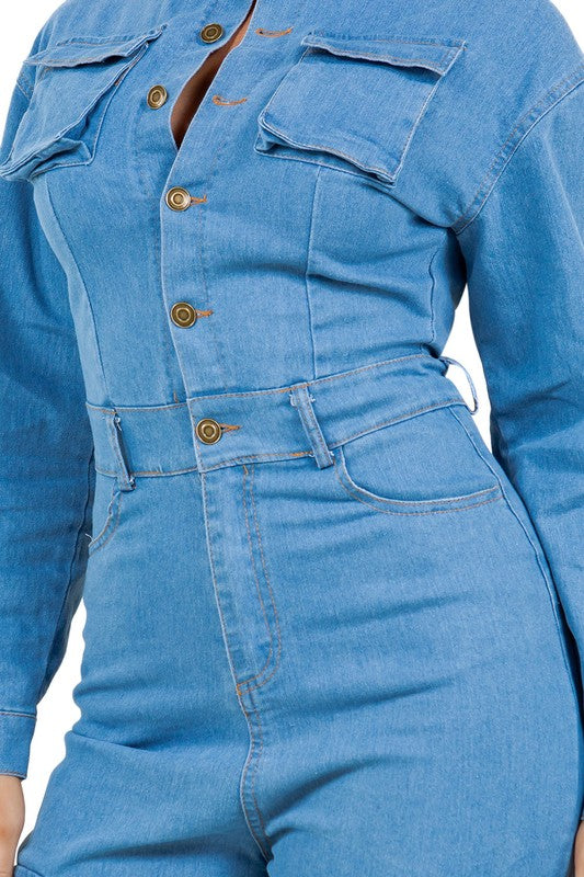 Denim Cargo Jumpsuit