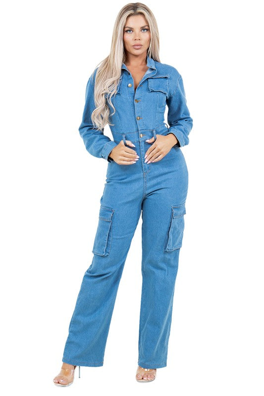 Denim Cargo Jumpsuit