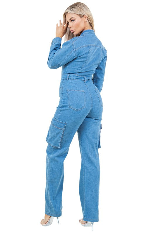 Denim Cargo Jumpsuit