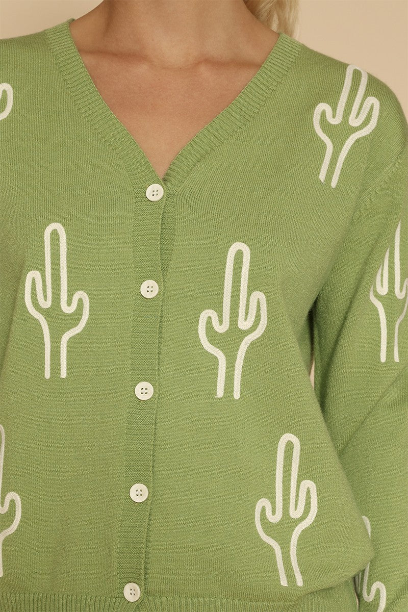 Cactus Knit Button Front Cardigan