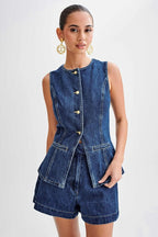 Denim Vest and Shorts Set