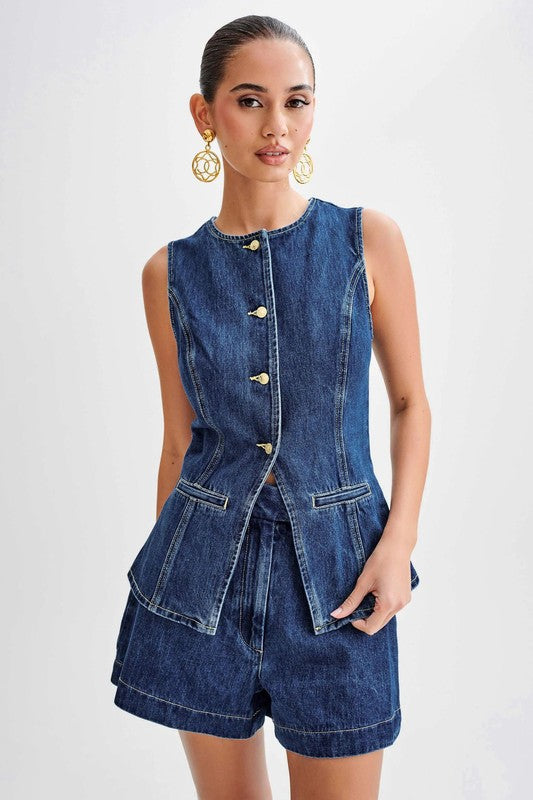 Denim Vest and Shorts Set