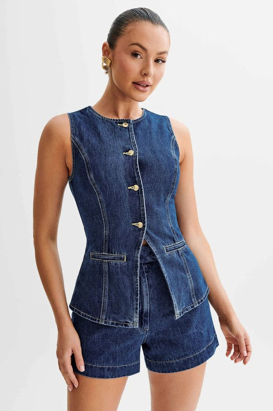 Denim Vest and Shorts Set
