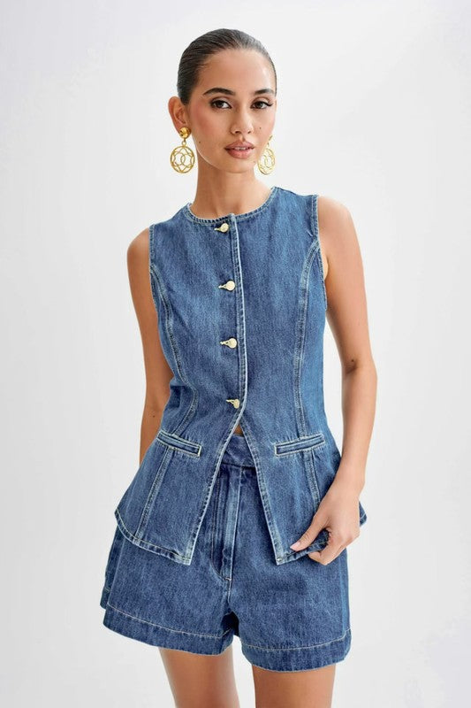 Denim Vest and Shorts Set