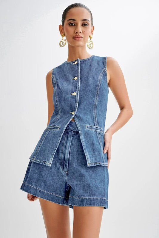 Denim Vest and Shorts Set