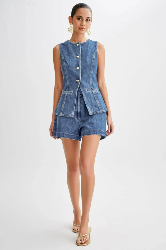Denim Vest and Shorts Set