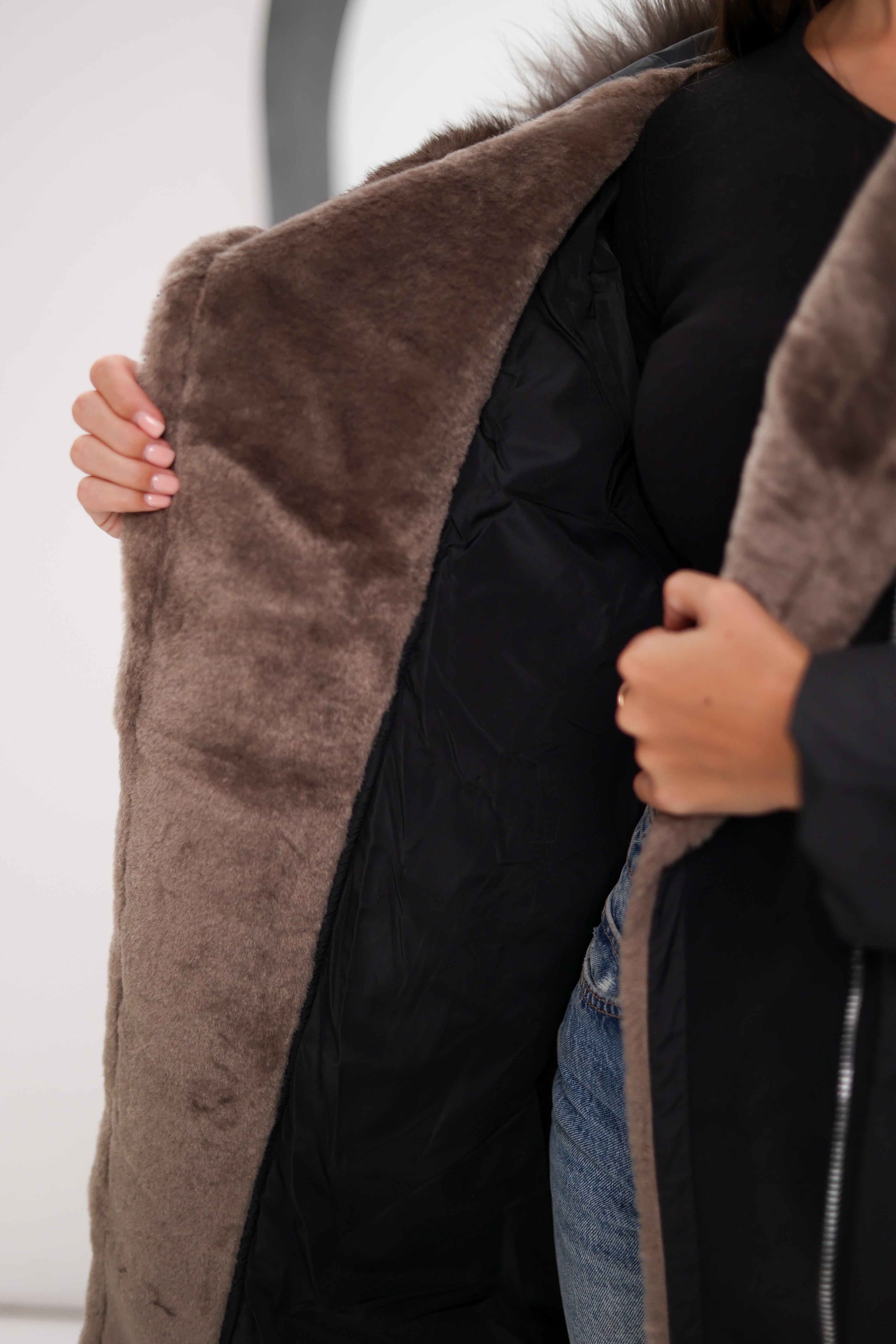 Genuine Polar Fox Insulated Coat | Black