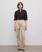 Spliced Double-Pleat Wide Leg Straight Trousers