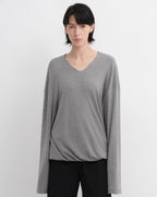 Tencel Wool V-Neck Two-Wear Elastic Hem T-Shirt