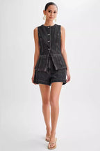 Denim Vest and Shorts Set