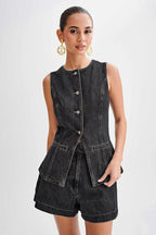 Denim Vest and Shorts Set