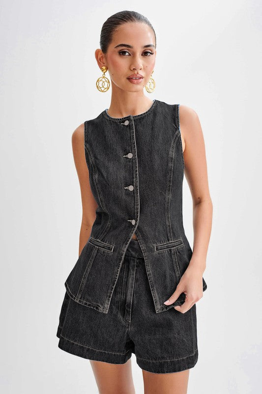 Denim Vest and Shorts Set
