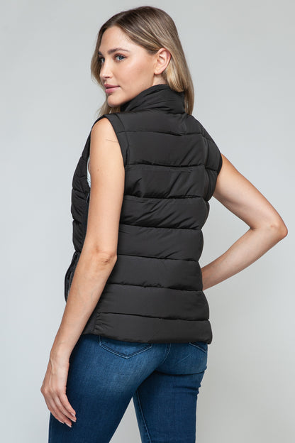 Zip-Up Turtleneck Vest with Pockets Black