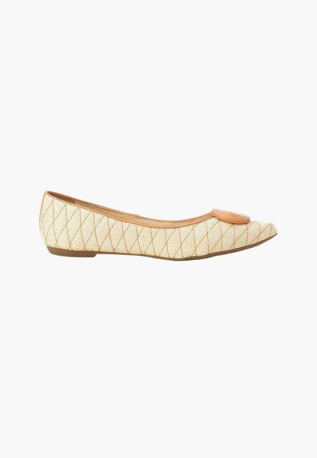 Beige Raffia Ballerina Flats with Textured Detail