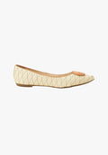 Beige Raffia Ballerina Flats with Textured Detail