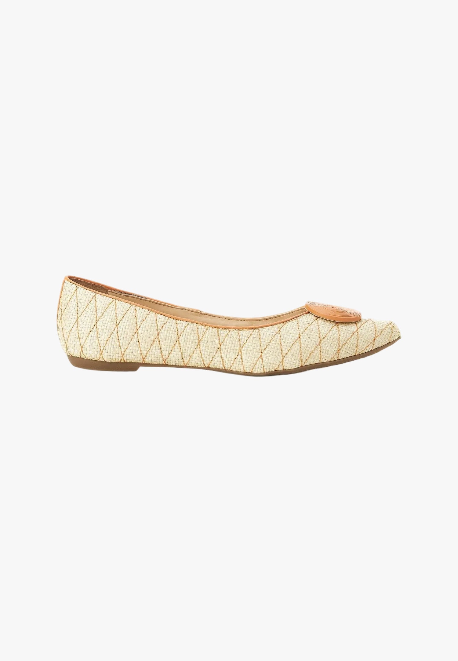 Beige Raffia Ballerina Flats with Textured Detail