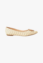 Beige Raffia Ballerina Flats with Textured Detail