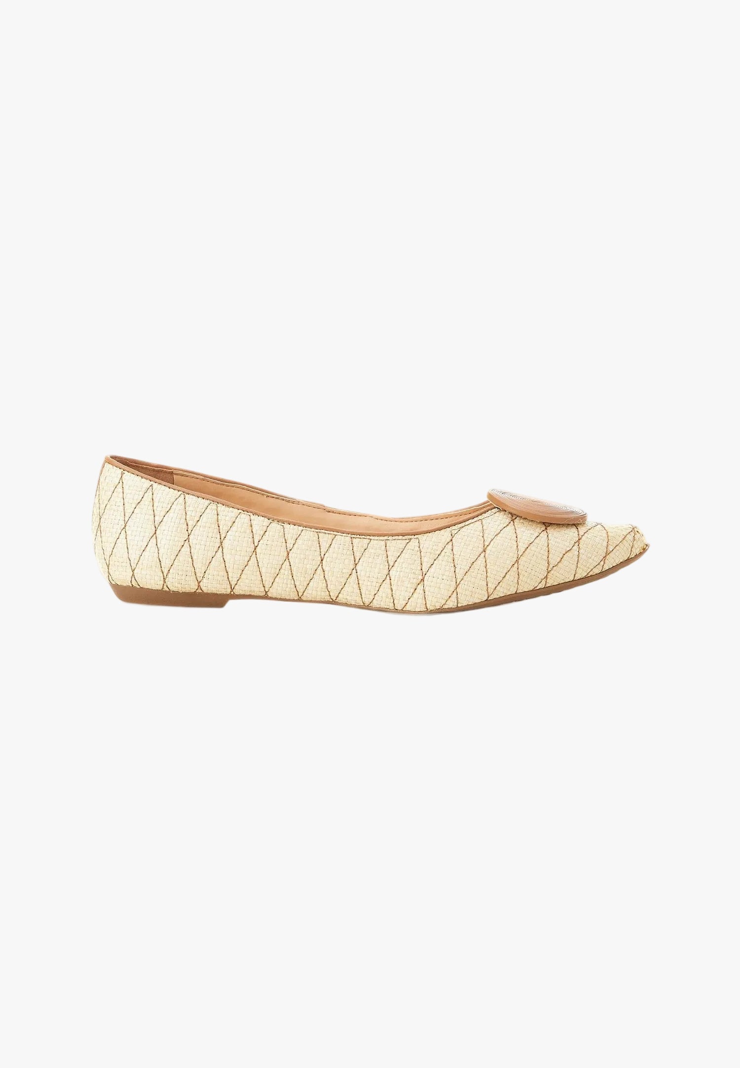 Beige Raffia Ballerina Flats with Textured Detail