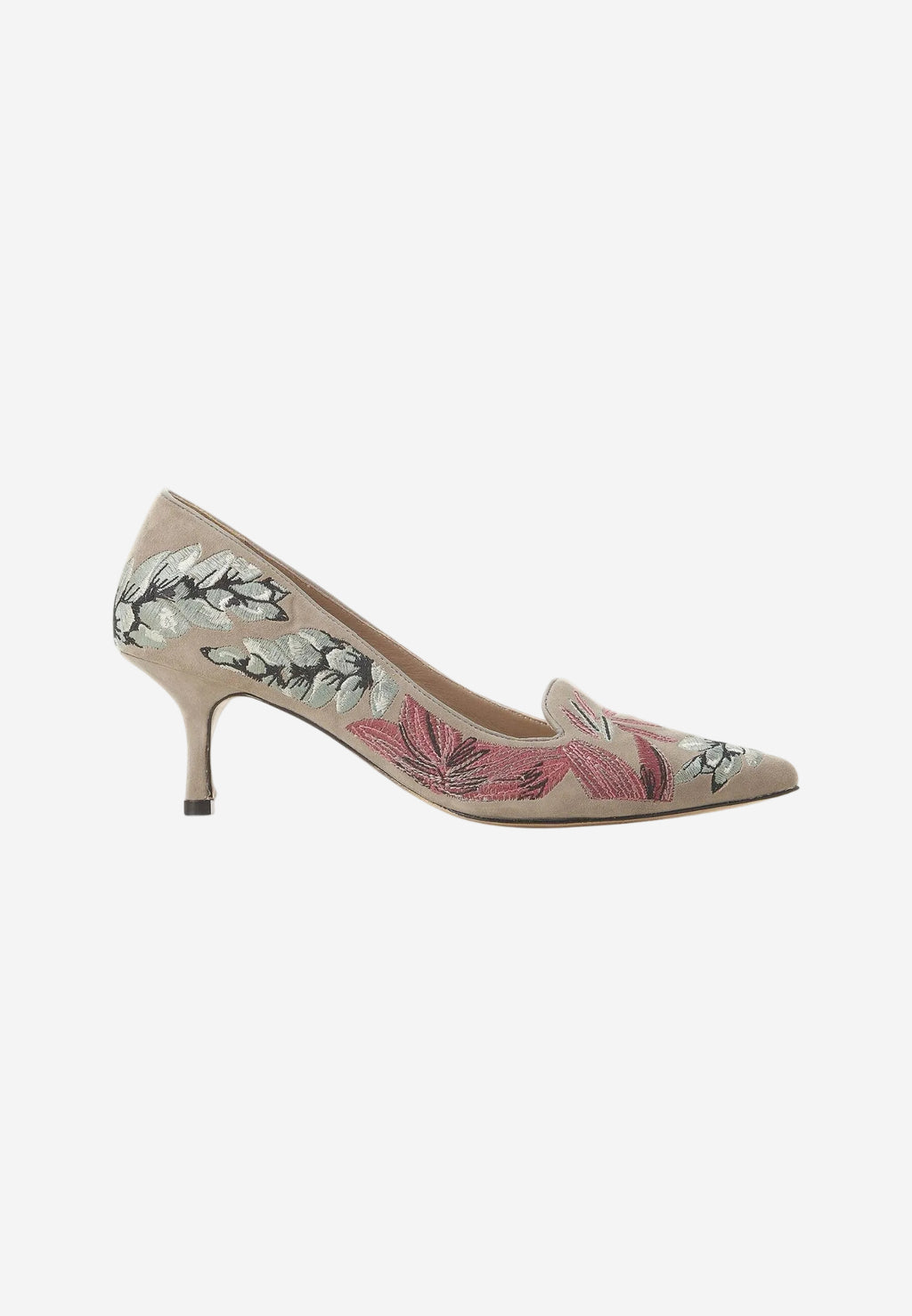 Mangará Ipê Suede Embroidered Pumps | Kitten Heel Style