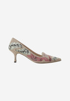 Mangará Ipê Suede Embroidered Pumps | Kitten Heel Style