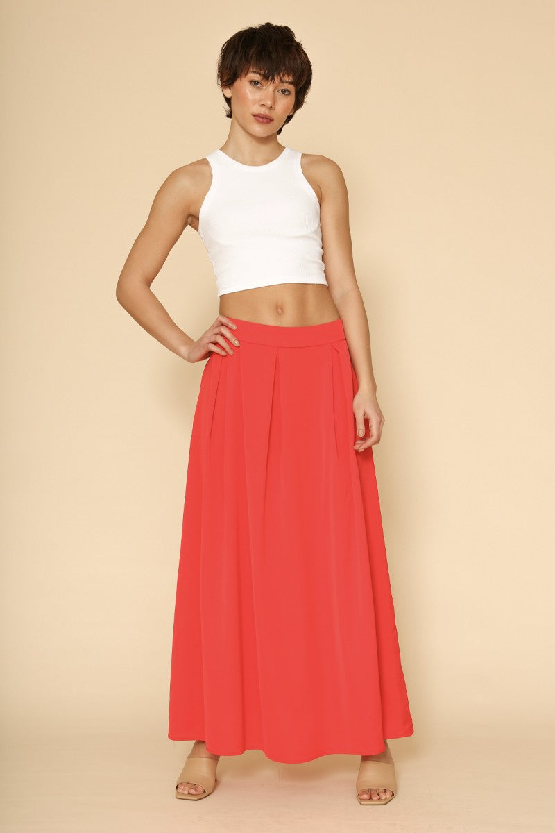 High Waist Pleated Skirt in Red