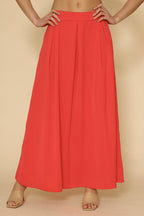High Waist Pleated Skirt in Red